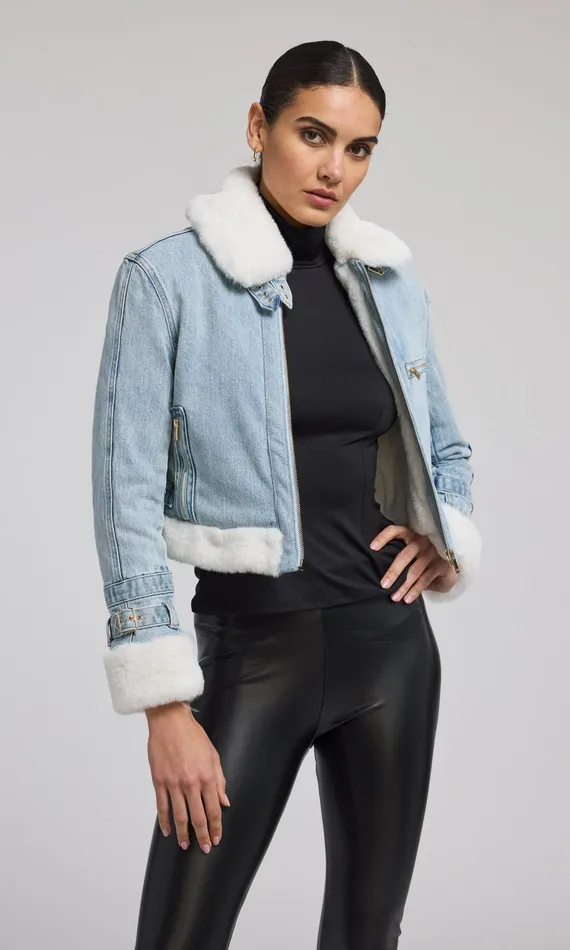 Women Generation Love Clothing Outerwear Jude Denim Faux Fur Combo Jacket Light Bluewhite