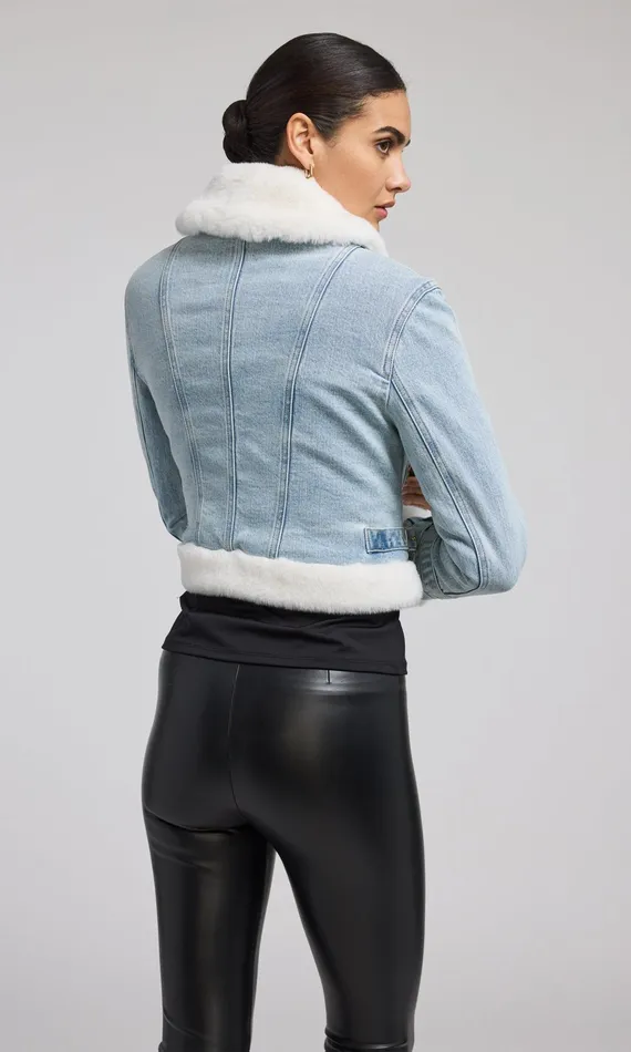Women Generation Love Clothing Outerwear Jude Denim Faux Fur Combo Jacket Light Bluewhite