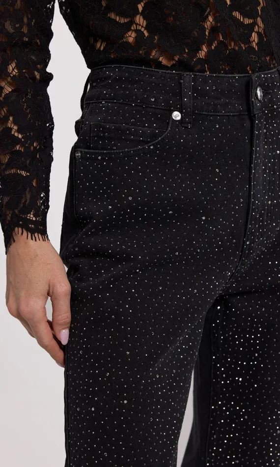 Women Generation Love Clothing Pants Baylor Compact Crystal Jeans Washed Black Hematite
