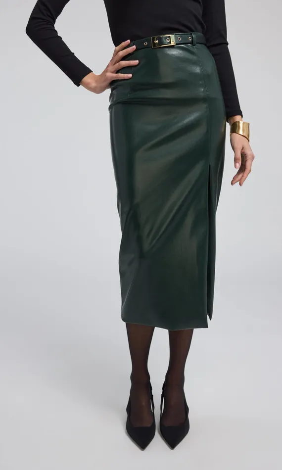 Women Generation Love Clothing Skirts Kiva Vegan Leather Midi Skirt Forest