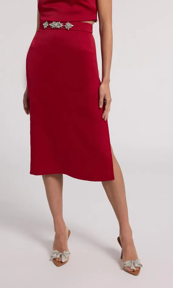 Women Generation Love Clothing Skirts Kori Crystal Embellished Satin Skirt Rubyclear
