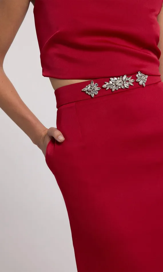Women Generation Love Clothing Skirts Kori Crystal Embellished Satin Skirt Rubyclear