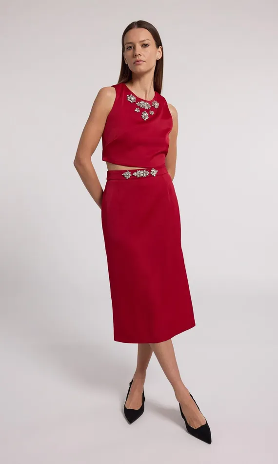 Women Generation Love Clothing Skirts Kori Crystal Embellished Satin Skirt Rubyclear