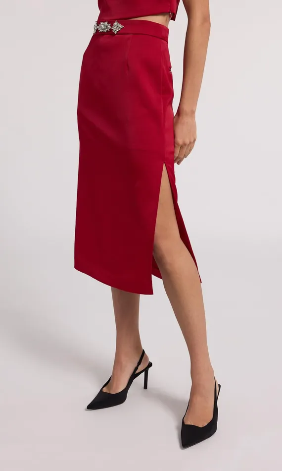 Women Generation Love Clothing Skirts Kori Crystal Embellished Satin Skirt Rubyclear