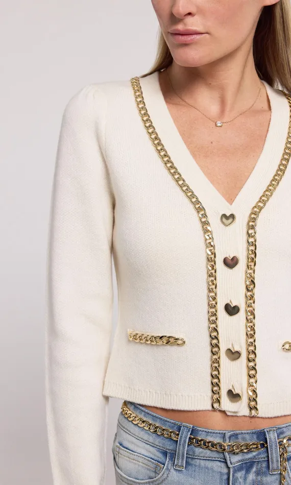 Women Generation Love Clothing Sweaters and Sweatshirts Amor Chain Cardigan Cream