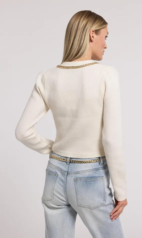 Women Generation Love Clothing Sweaters and Sweatshirts Amor Chain Cardigan Cream