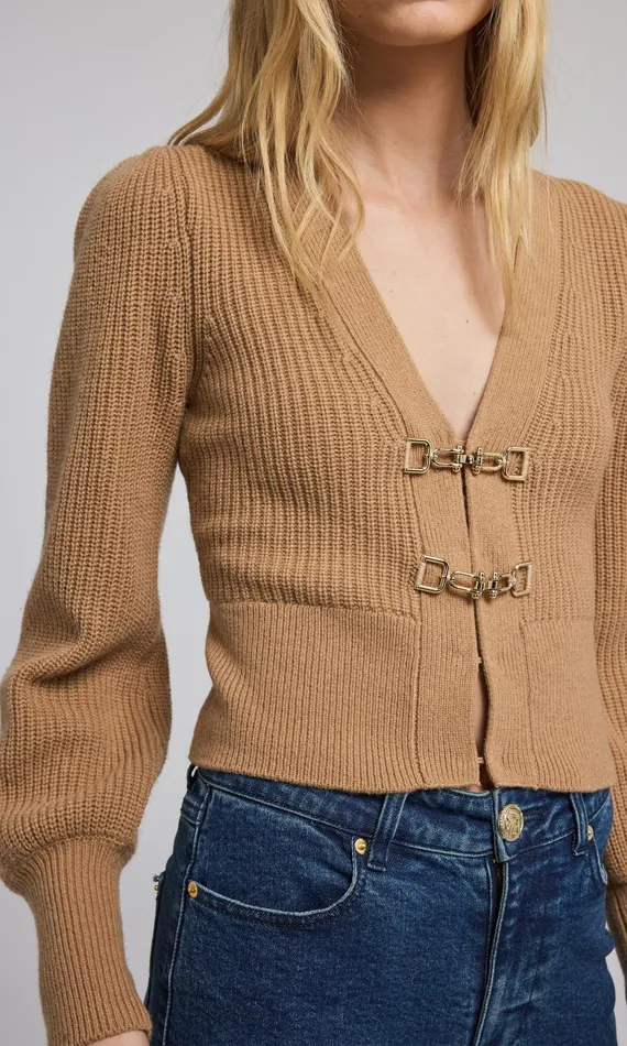 Women Generation Love Clothing Sweaters and Sweatshirts Monse Saddle Buckle Closure Cardigan Camel