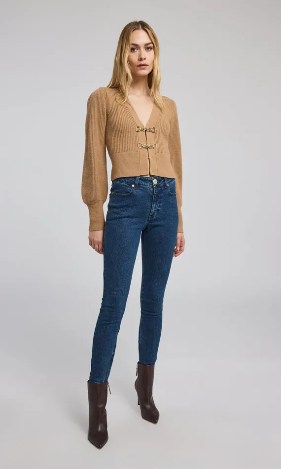 Women Generation Love Clothing Sweaters and Sweatshirts Monse Saddle Buckle Closure Cardigan Camel