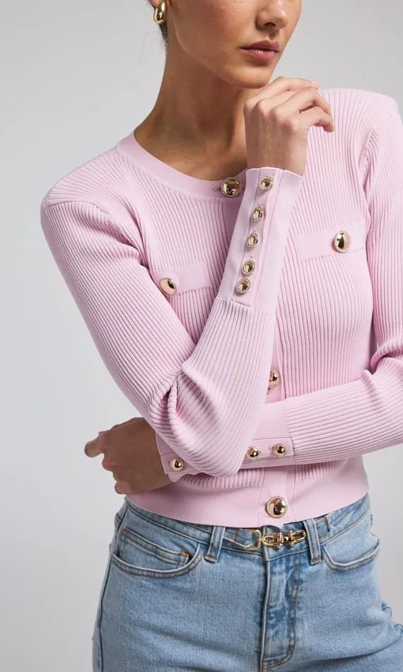 Women Generation Love Clothing Sweaters and Sweatshirts Pennie Ribbed Cardigan Light Pink