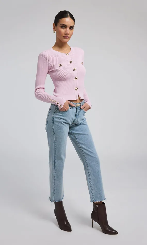 Women Generation Love Clothing Sweaters and Sweatshirts Pennie Ribbed Cardigan Light Pink