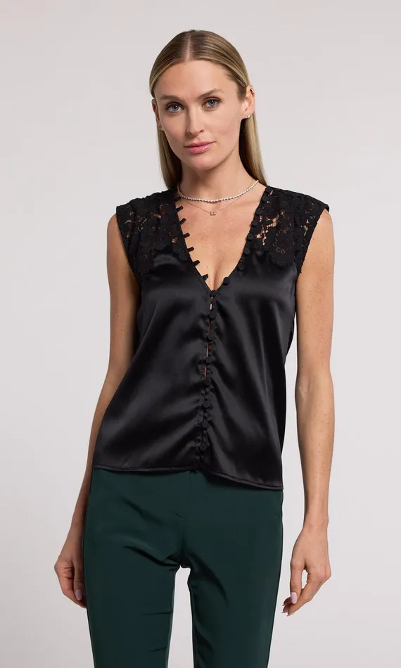 Women Generation Love Clothing Tops Ursula Lace Combo Blouse Black
