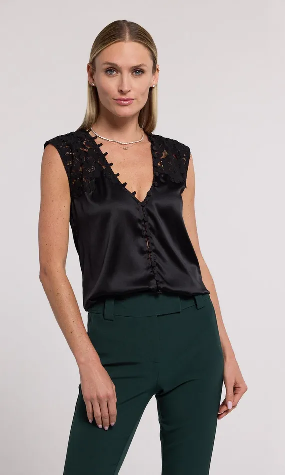 Women Generation Love Clothing Tops Ursula Lace Combo Blouse Black
