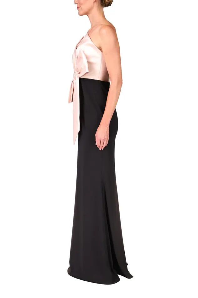 Women Gowns Badgley Mischka TwoTone Strapless Bow Gown Blush Black