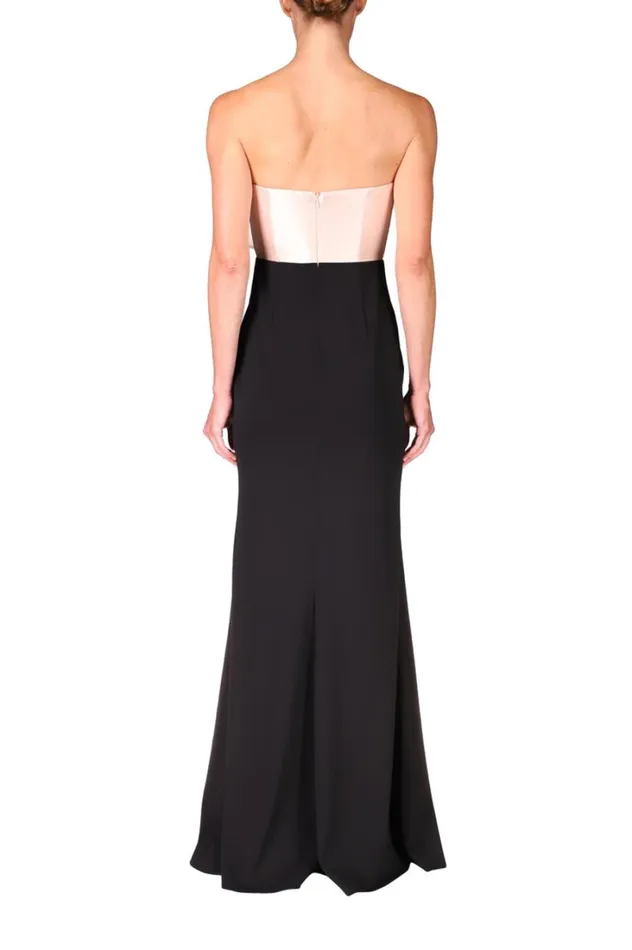 Women Gowns Badgley Mischka TwoTone Strapless Bow Gown Blush Black