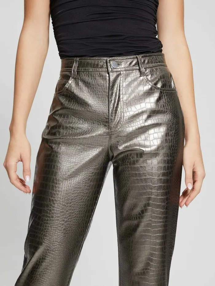 Women GUESS Ambra Metallic FauxLeather Pants Antique Metal Bottoms Women GUESS Ambra Metallic FauxLeather Pants Antique Metal Bottoms