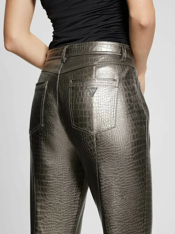 Women GUESS Ambra Metallic FauxLeather Pants Antique Metal Bottoms Women GUESS Ambra Metallic FauxLeather Pants Antique Metal Bottoms