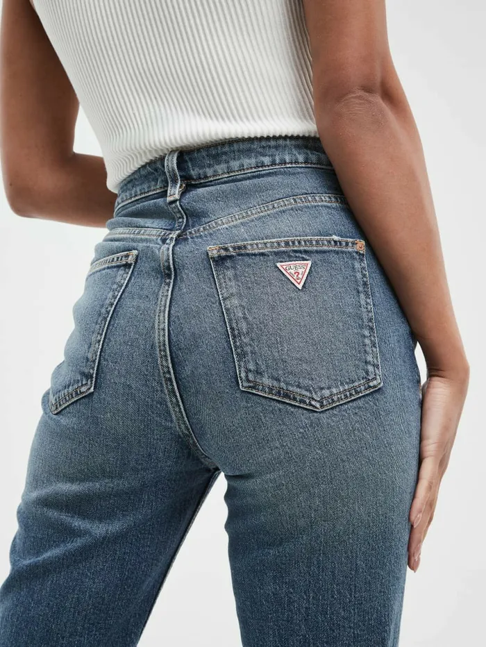 Women GUESS Eco Distressed HighRise Mom Jeans Negroni Jeans and Denim
