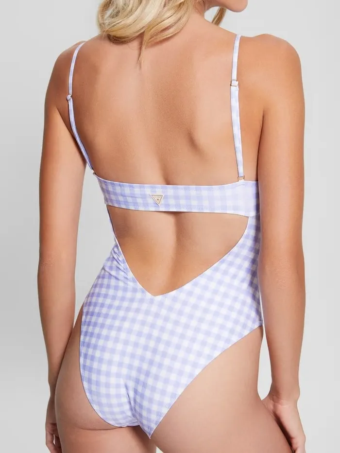 Women GUESS Eco Gingham OnePiece Swimsuit Small White Lavander Vich Swimwear Women GUESS Eco Gingham OnePiece Swimsuit Small White Lavander Vich Swimwear