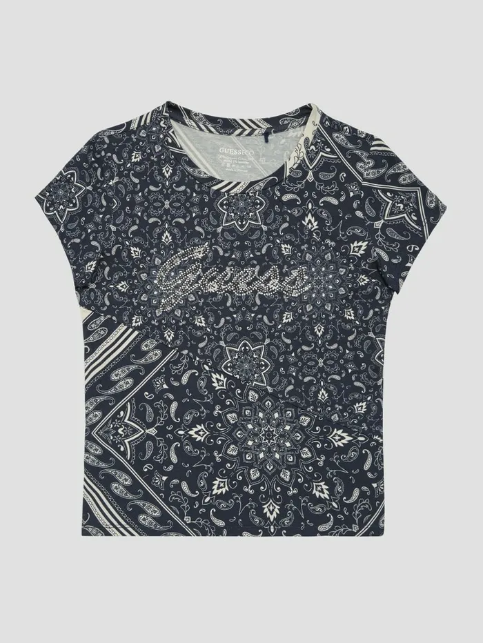 Women GUESS Eco Mixed Bandana Signature Tee Sashiko Bandana Sister Pr Tops
