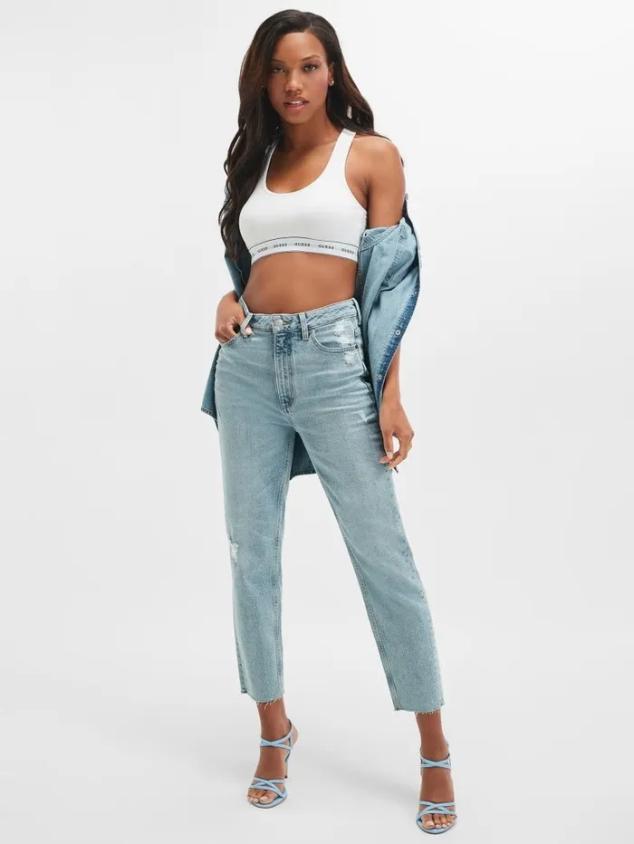 Women GUESS Eco Slim Mom Jeans Moonstone Blue Jeans and Denim