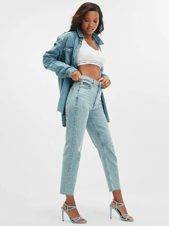 Women GUESS Eco Slim Mom Jeans Moonstone Blue Jeans and Denim Women GUESS Eco Slim Mom Jeans Moonstone Blue Jeans and Denim