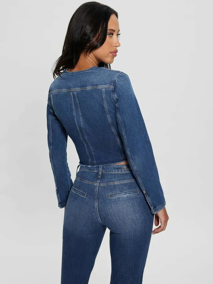 Women GUESS Eco Terrie Denim Jacket Enlinghtment Dark Jeans and Denim