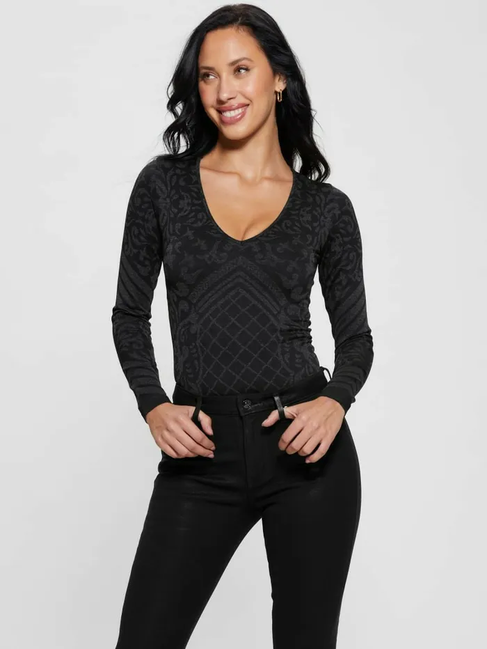 Women GUESS Gemma Seamless Bodysuit Jet Black Multi Tops