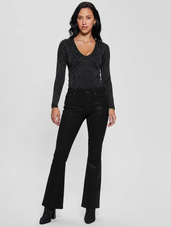 Women GUESS Gemma Seamless Bodysuit Jet Black Multi Tops