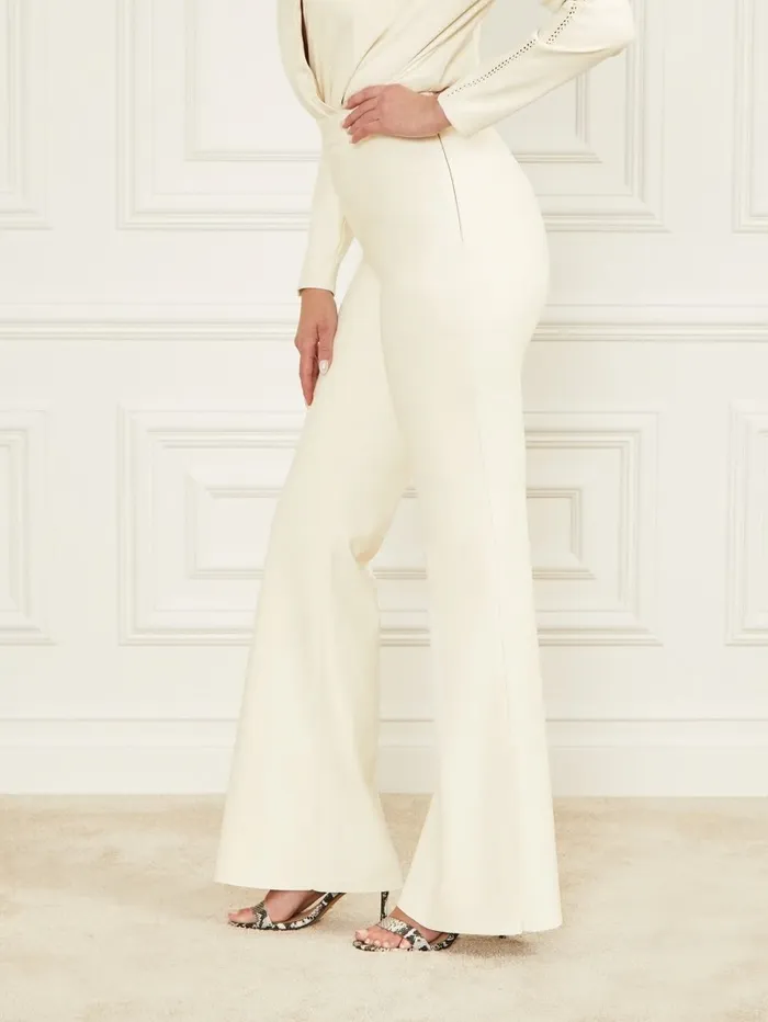 Women GUESS Hype FauxLeather Flared Pant Pale Pearl Bottoms Women GUESS Hype FauxLeather Flared Pant Pale Pearl Bottoms