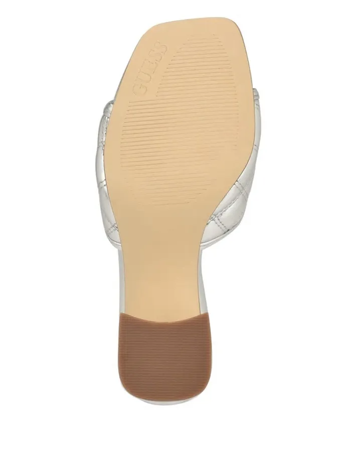 Women GUESS Quilted Block Metallic Heels Silver 040 Sandals Women GUESS Quilted Block Metallic Heels Silver 040 Sandals