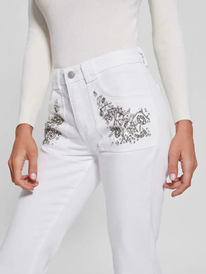 Women GUESS Rayna Baby Boot Jeans Pure White Multi Jeans and Denim