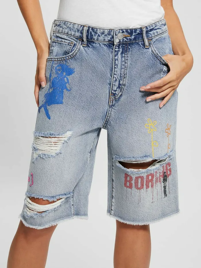 Women GUESS Relaxed Denim Bermuda Shorts Salty Isles Bottoms