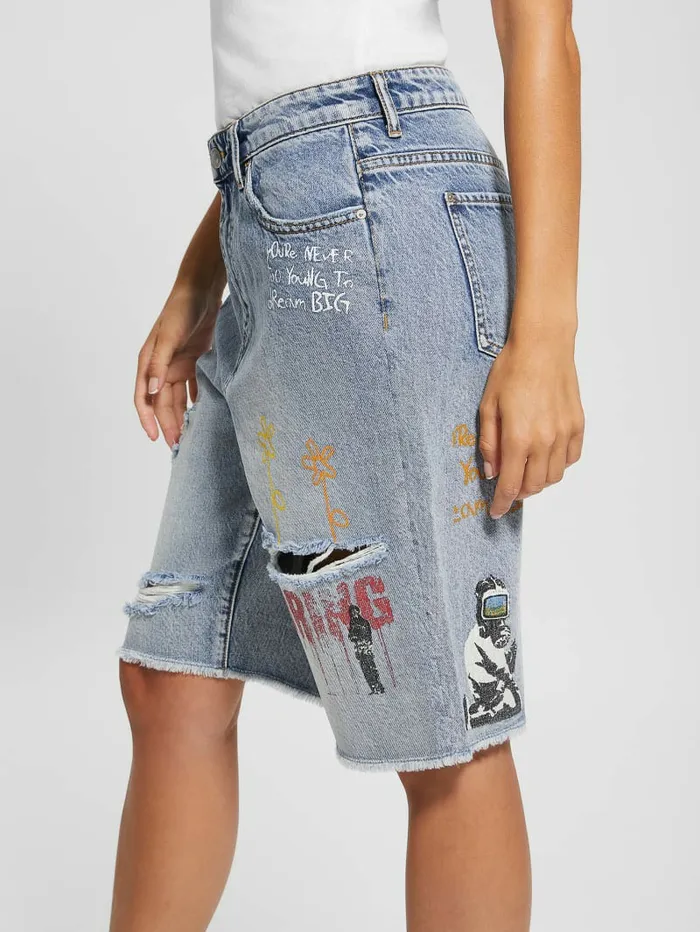Women GUESS Relaxed Denim Bermuda Shorts Salty Isles Bottoms