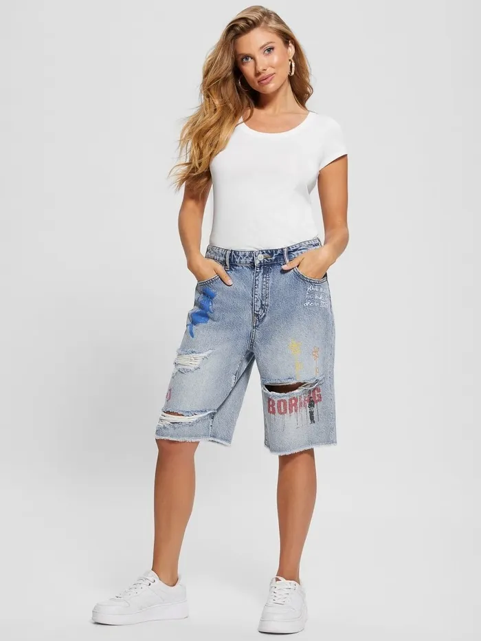 Women GUESS Relaxed Denim Bermuda Shorts Salty Isles Bottoms