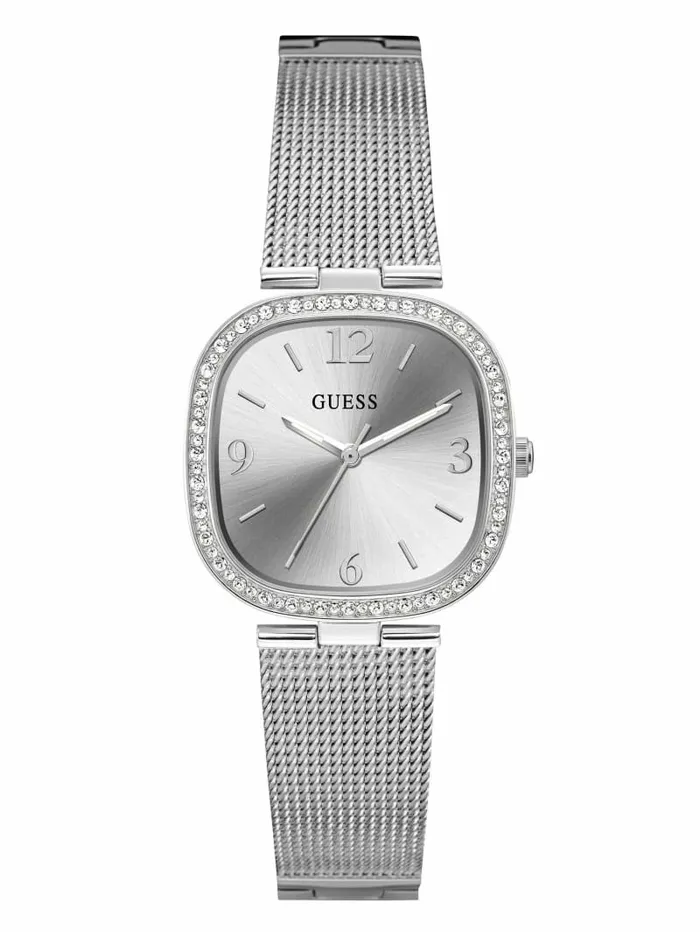 Women GUESS SilverTone Mesh Analog Watch Silver Watches