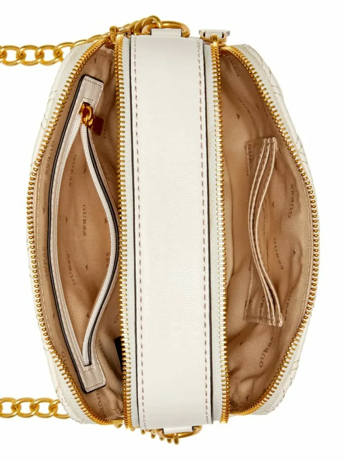 Women Handbags GUESS Giully Quilted Camera Crossbody Ivory Women Handbags GUESS Giully Quilted Camera Crossbody Ivory