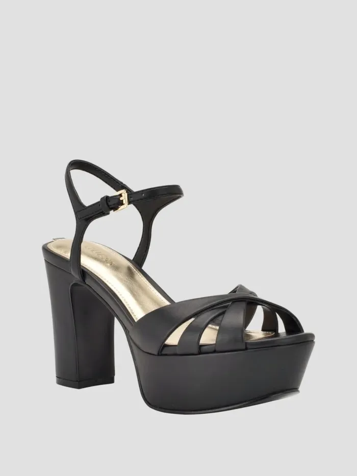 Women Haylo Crisscross Platform Block Heels Black 002 Sandals GUESS
