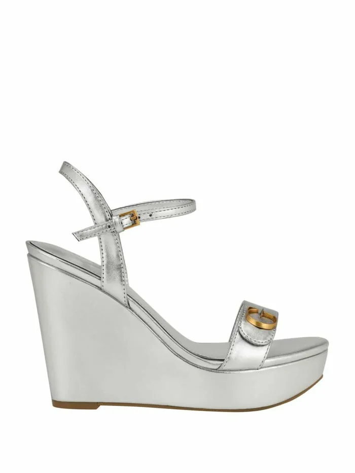 Women Himifa Shimmer Metallic G Wedge Sandals Silver 040 Heels GUESS Women Himifa Shimmer Metallic G Wedge Sandals Silver 040 Heels GUESS