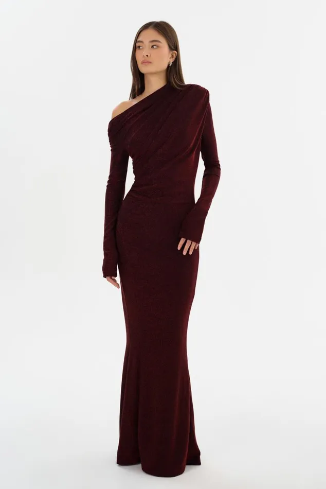 Women INIALA Lurex Knit Maxi Dress Red LAMARQUE Dresses