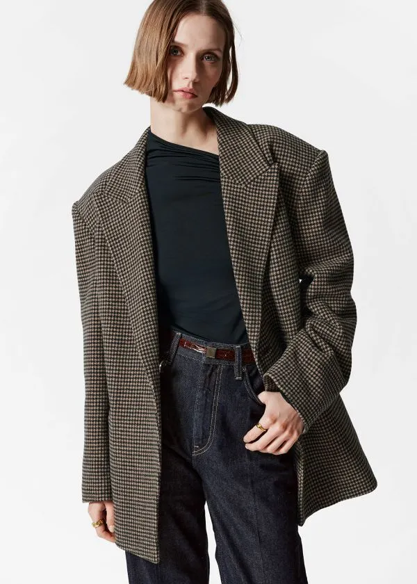 Women Jackets and Coats and Other Stories Belted Wool Blazer Brown Dogtooth