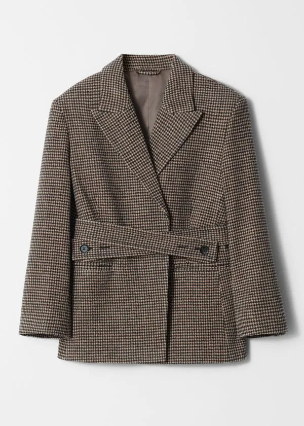Women Jackets and Coats and Other Stories Belted Wool Blazer Brown Dogtooth Women Jackets and Coats and Other Stories Belted Wool Blazer Brown Dogtooth