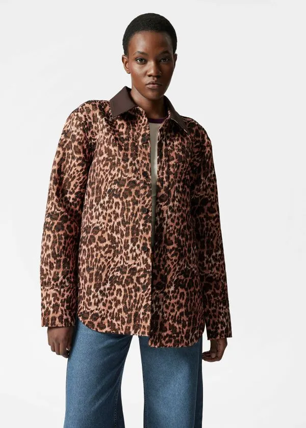 Women Jackets and Coats and Other Stories Contrast Collar Jacquard Jacket Leo Print