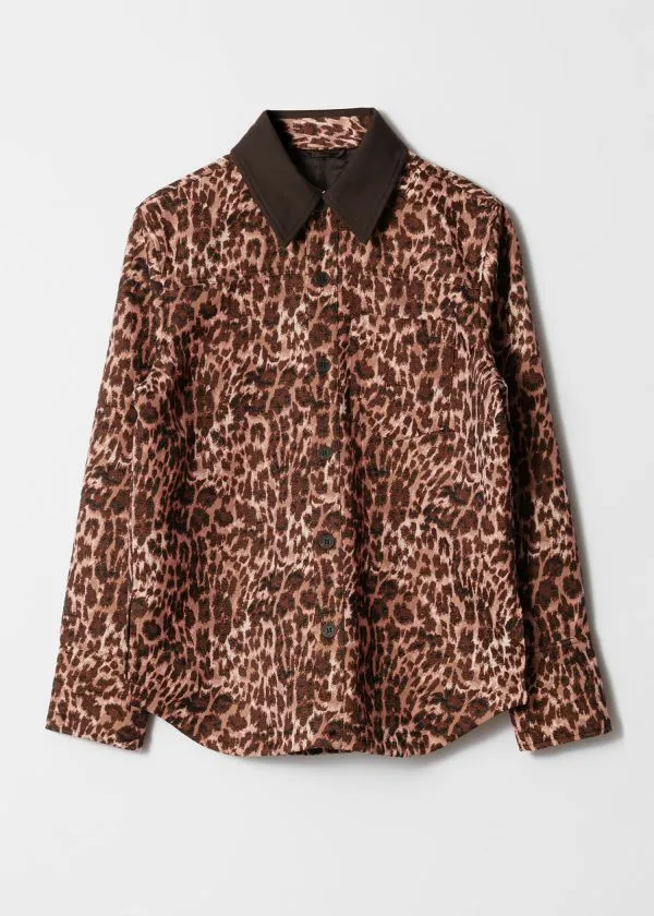 Women Jackets and Coats and Other Stories Contrast Collar Jacquard Jacket Leo Print