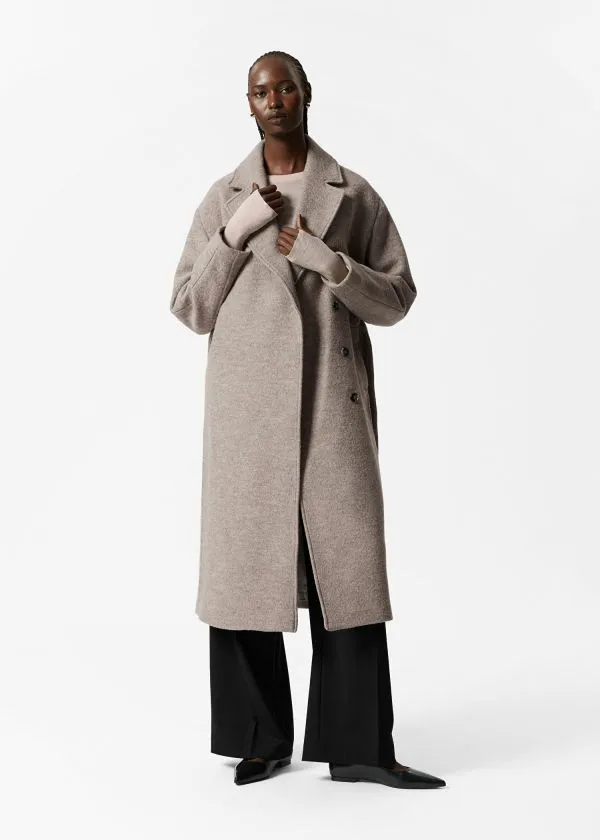 Women Jackets and Coats and Other Stories Voluminous Belted Wool Coat Beige
