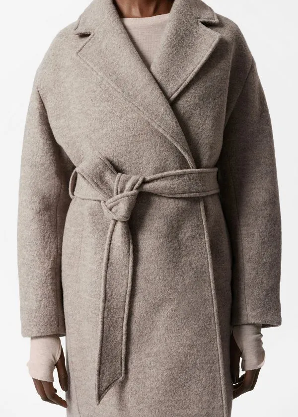 Women Jackets and Coats and Other Stories Voluminous Belted Wool Coat Beige