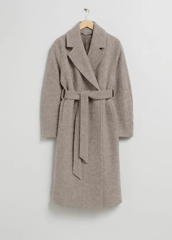 Women Jackets and Coats and Other Stories Voluminous Belted Wool Coat Beige