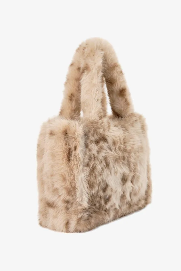 Women JADE LEO Faux Fur Tote Bag Beige Leopard LAMARQUE Bags