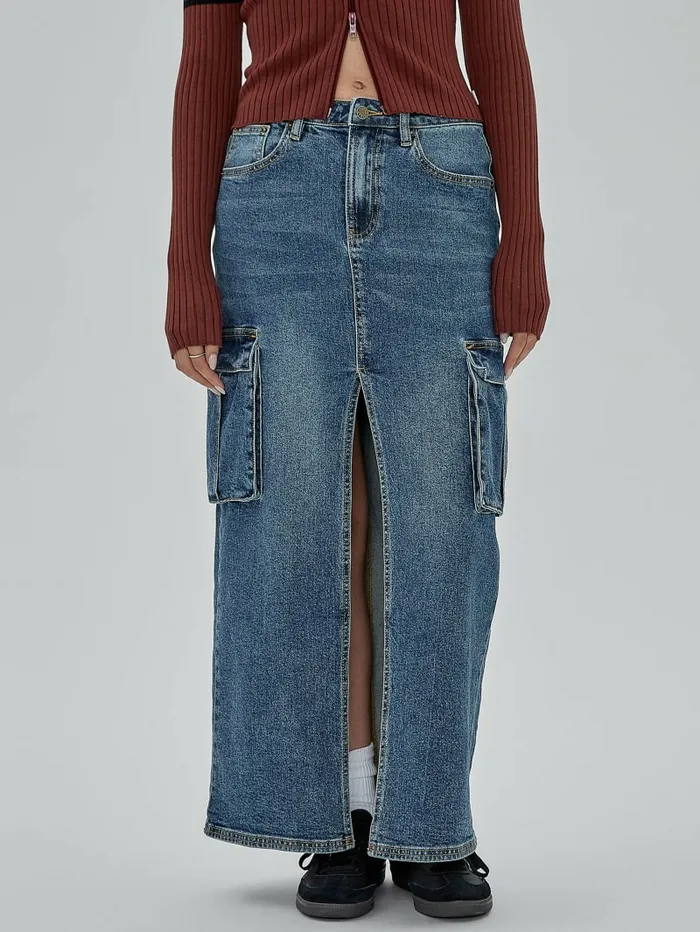 Women Jeans and Denim GUESS GUESS Originals Denim Cargo Skirt Go Fez Medium Wash