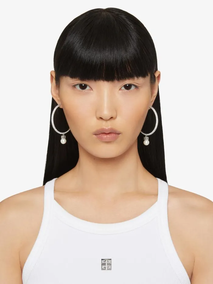 Women Jewelry Givenchy Pearl Earrings In Metal With Crystals Whitesilvery
