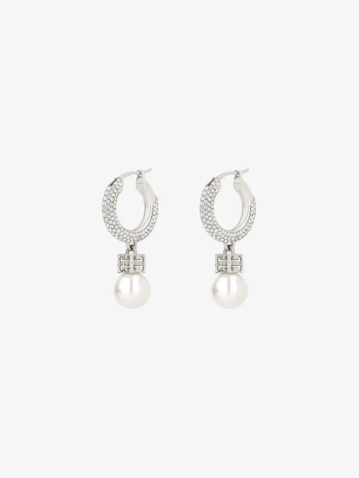 Women Jewelry Givenchy Pearl Earrings In Metal With Crystals Whitesilvery